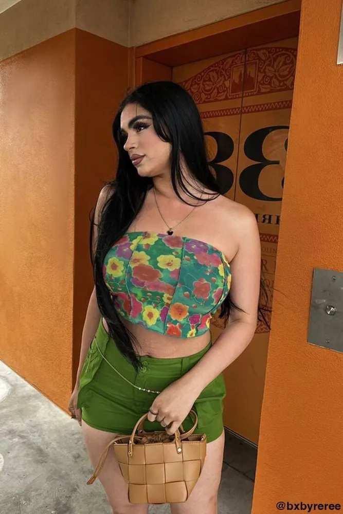Forever 21 Women s Mesh Floral Print Cropped Tube Top Avocado
