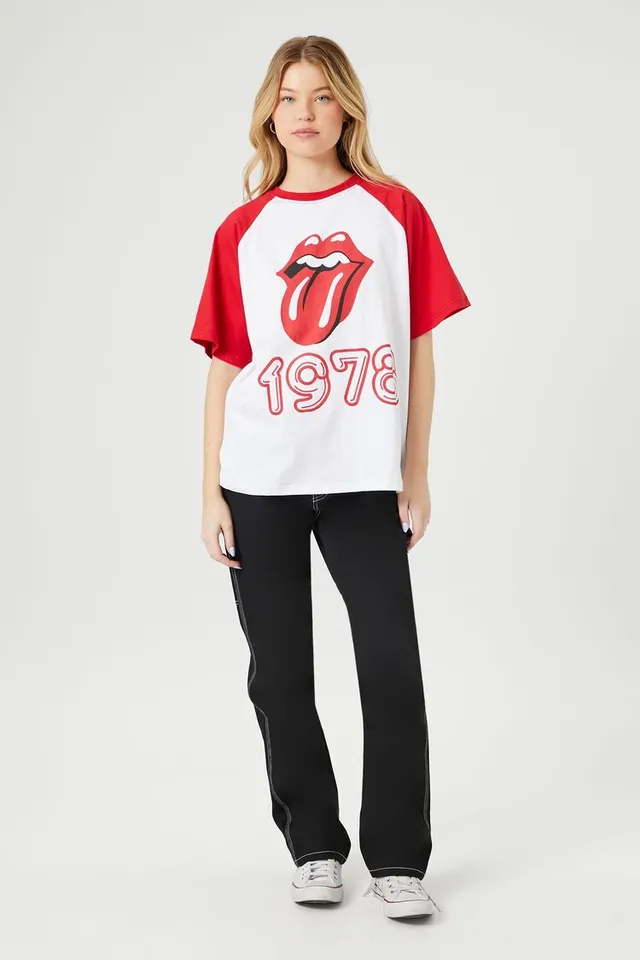 Forever 21 Women s The Rolling Stones Raglan T Shirt in White Red