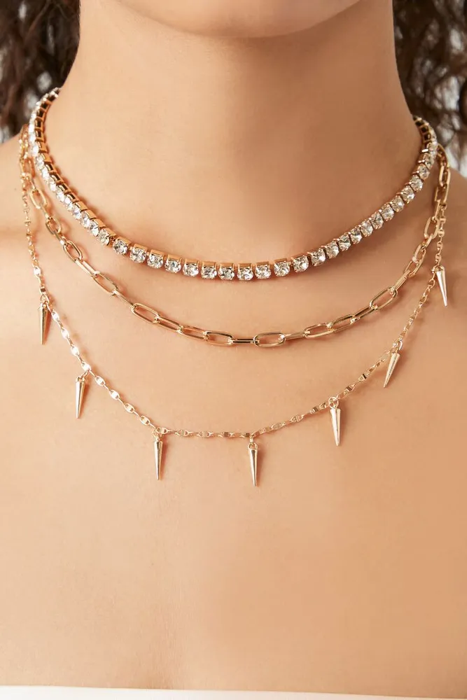 Forever 21 Women s Layered Rhinestone Necklace in Gold Clear