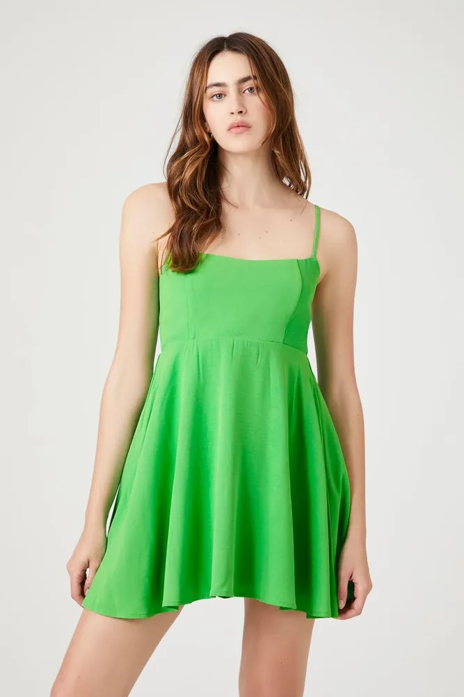 Forever 21 Women's Cami Fit & Flare Mini Dress in Green Large