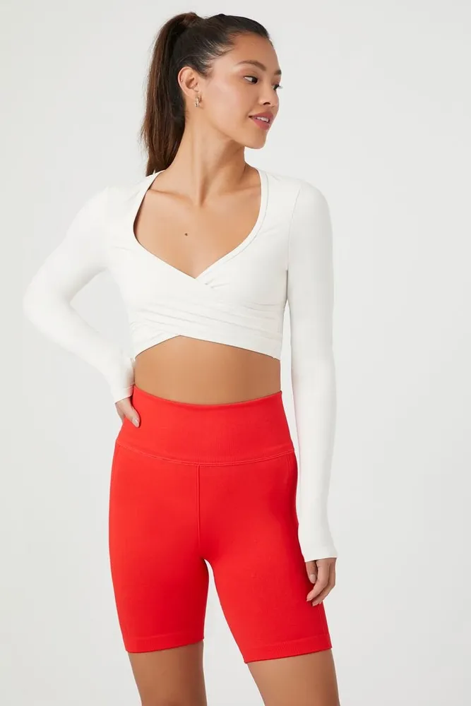 Forever 21 Women s Active Seamless High Rise Biker Shorts in Fiery