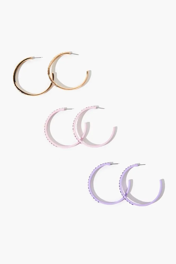 Forever 21 Women s Rhinestone Open End Hoop Earring Set in Purple