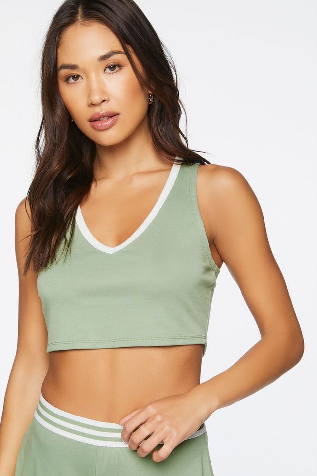 Forever 21 Women's Contrast-Trim Lounge Cropped Tank Top in 