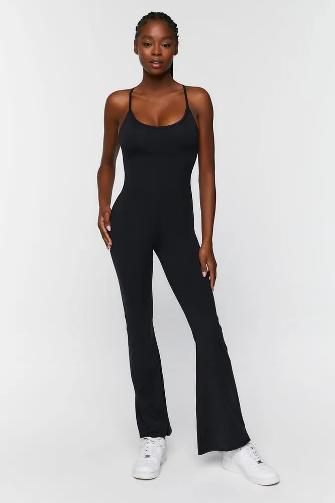 Forever 21 Women s Active Flare Leg Cami Jumpsuit in Black Large