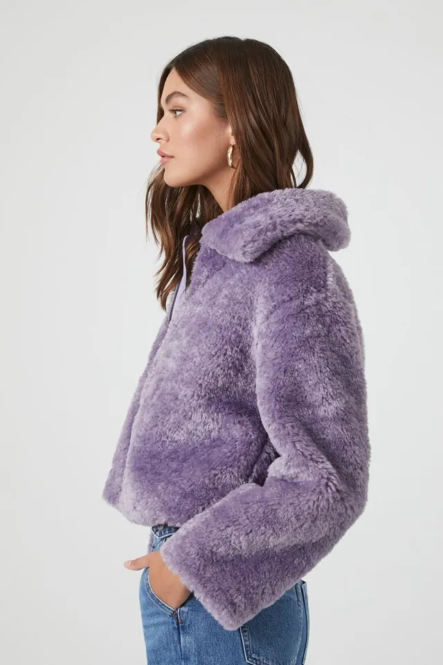 Forever 21 Women s Plush Zip Up Coat in Purple Medium