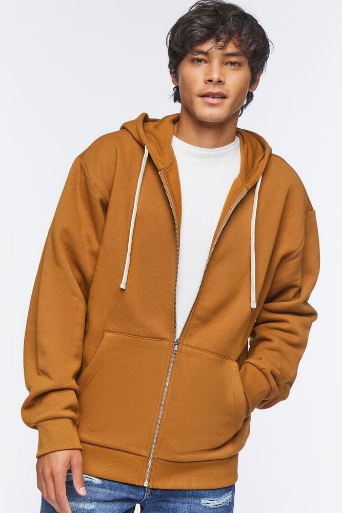 Forever 21 Men Fleece Zip Up Hoodie in Tan XXL Plaza Del Caribe