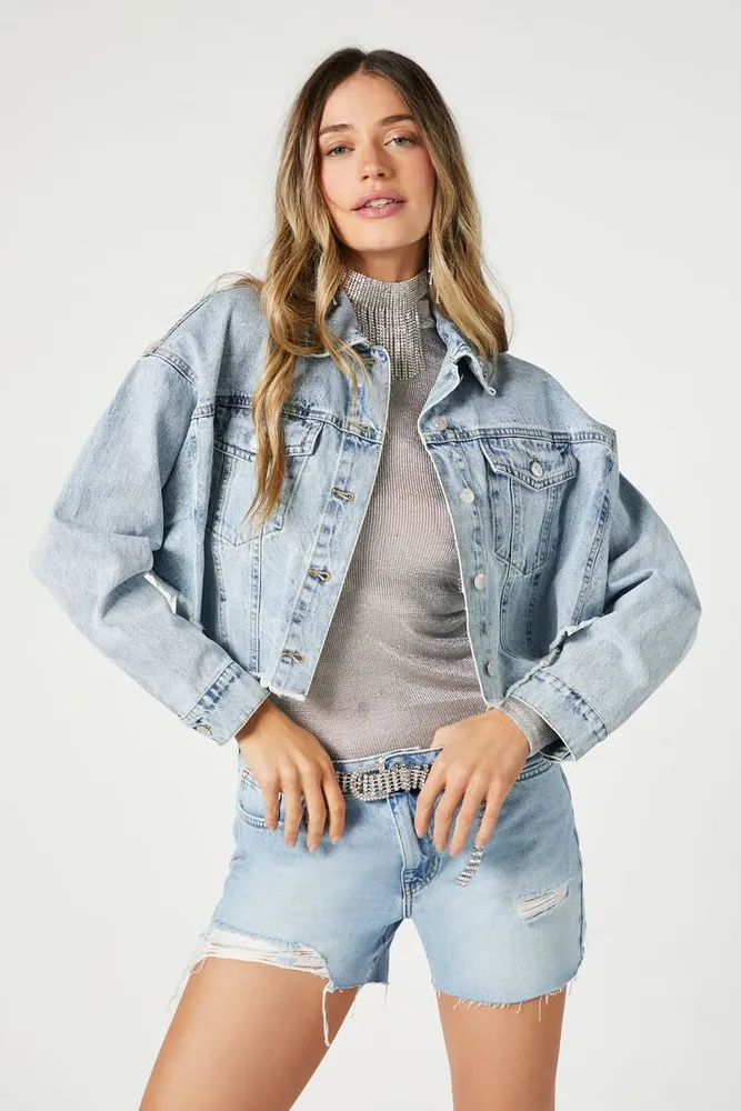 Forever 21 Women s Rhinestone Fringe Denim Jacket Small