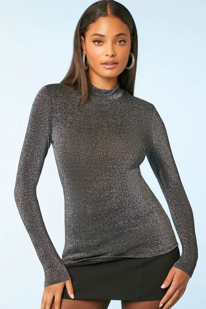 Glitter mock neck top on sale