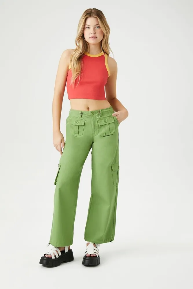 Forever 21 Women s Drawstring Wide Leg Cargo Pants Pepper Green