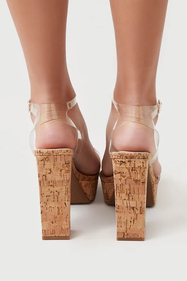 Cork heels sales with clear strap