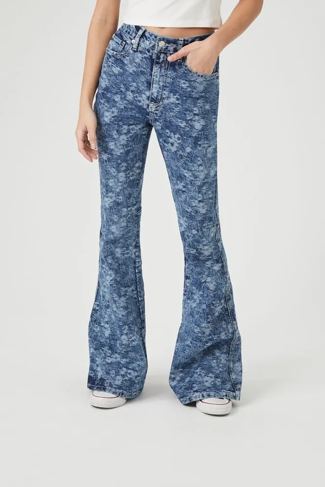 Forever 21 Women s Floral Print High Rise Flare Jeans Medium Denim