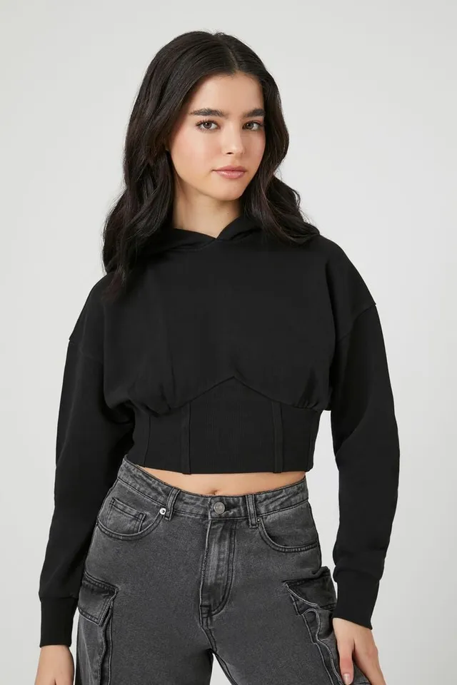 Forever 21 Women s Cropped Zip Up Hoodie in Black XS