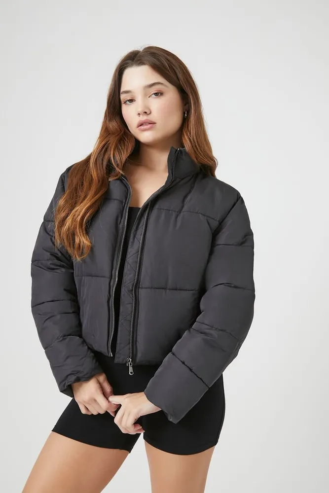 Forever 21 Women s Quilted Puffer Jacket in Black Large