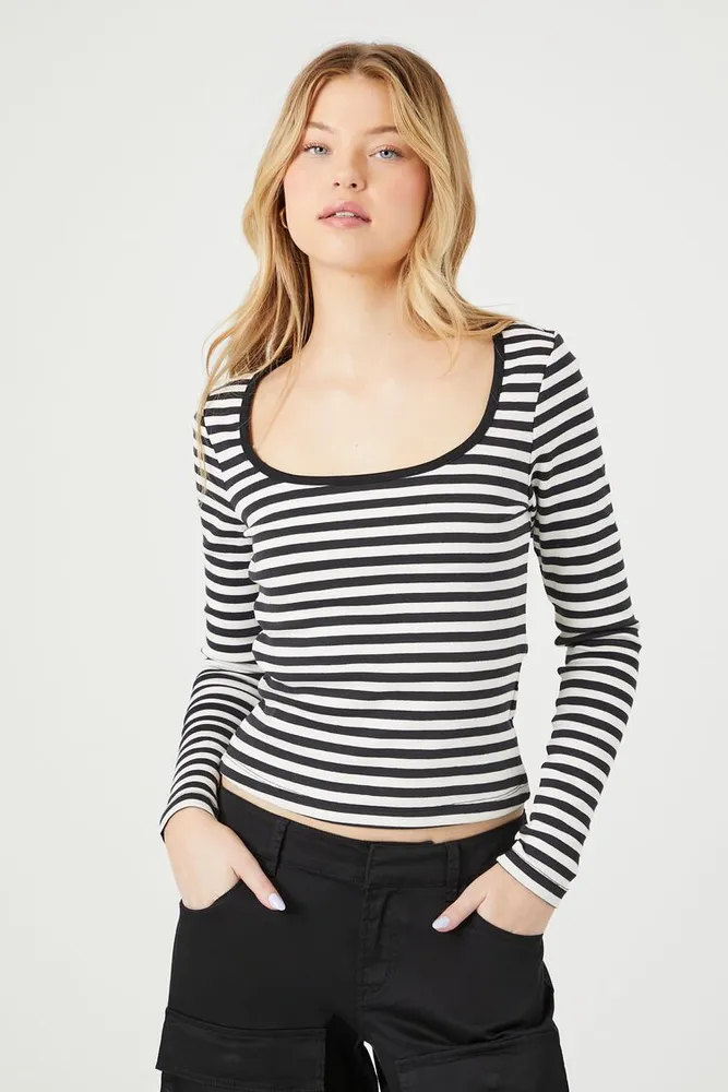 Black and white striped top forever 21 clearance