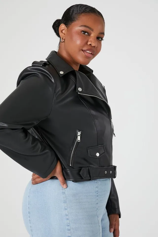 Cropped leather on sale jacket forever 21