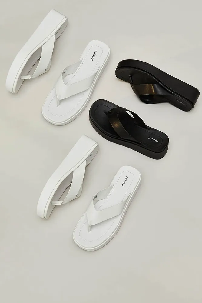Forever 21 Women s Faux Leather Platform Thong Sandals in White 9
