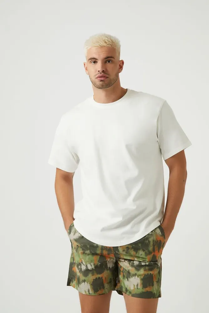 Forever 21 Men Watercolor Print Swim Trunks in Olive Small