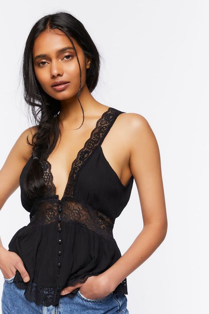 Forever 21 Women s Plunging Lace Top in Black Small Vancouver Mall