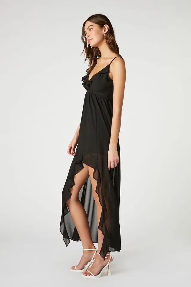 Forever 21 Women s Chiffon Ruffle High Low Dress in Black Medium