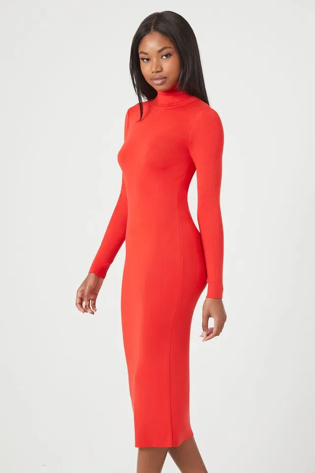 Forever 21 Women s Mock Neck Midi Sweater Dress in Red Large