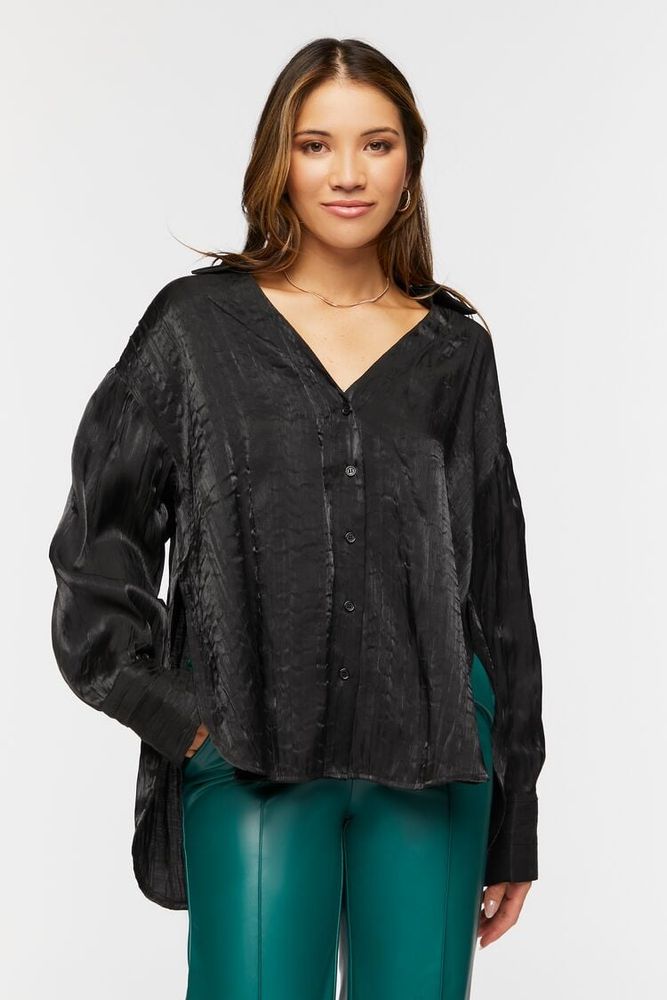 Forever 21 Women s Satin High Low Shirt in Black Medium