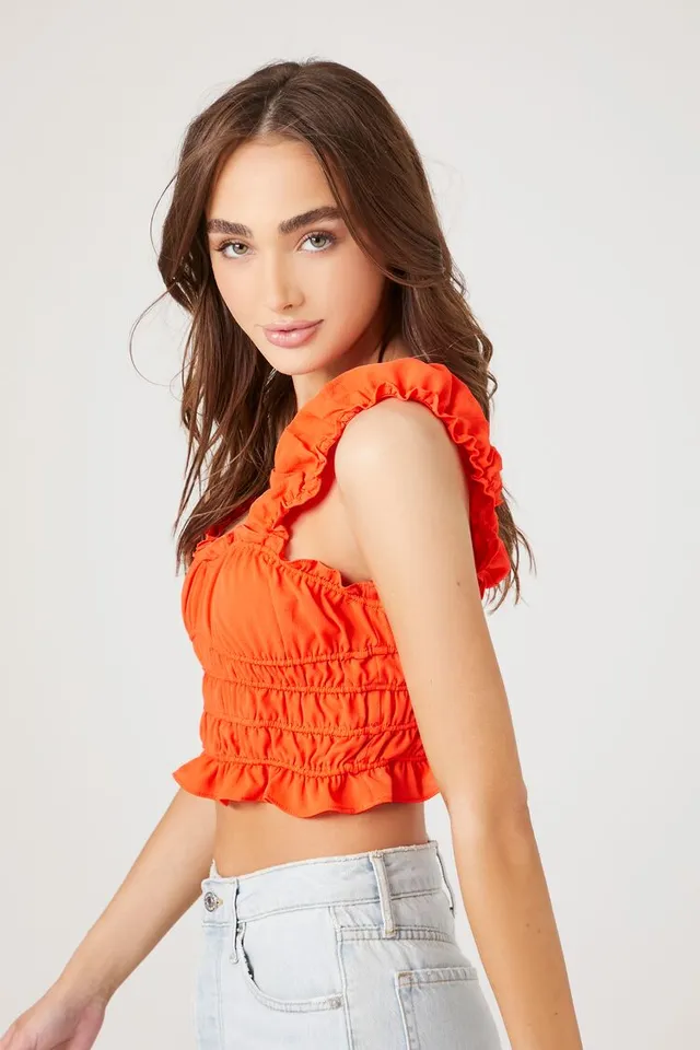 Orange ruffle crop top discount