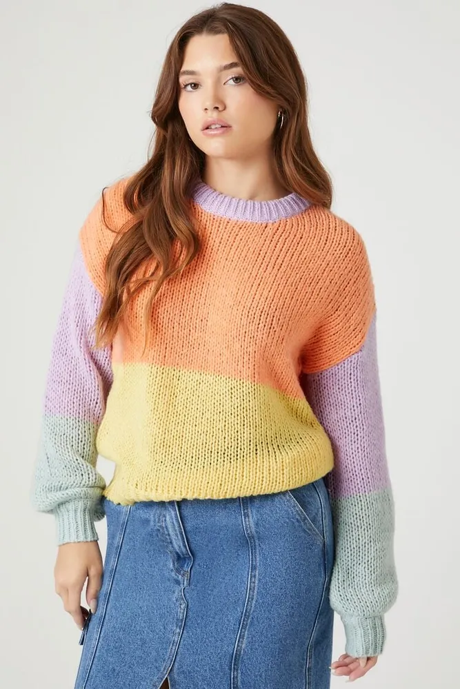 Forever 21 Women s Colorblock Crew Sweater in Orange Medium