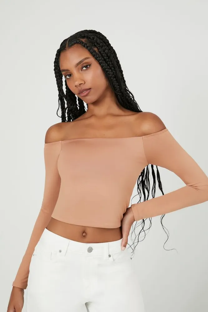 Forever 21 Women s Contour Off the Shoulder Crop Top Maple