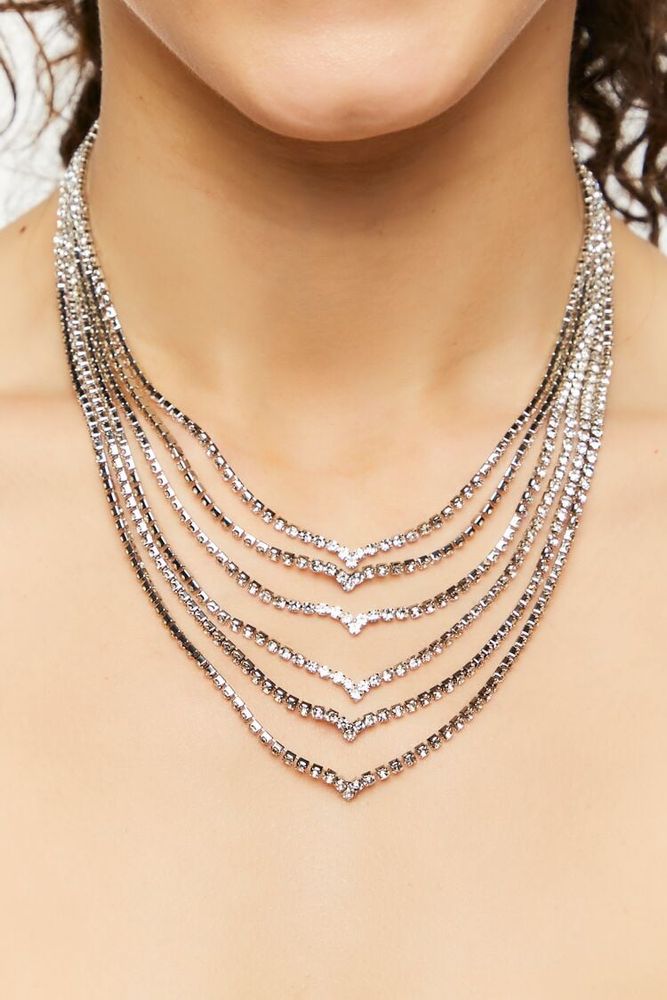 Forever 21 Women s Layered Rhinestone Tiered Necklace in Silver