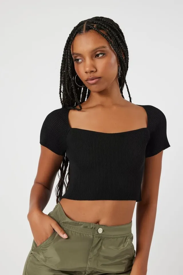 Forever 21 Women's Short-Sleeve Sweater-Knit Crop Top | MainPlace Mall