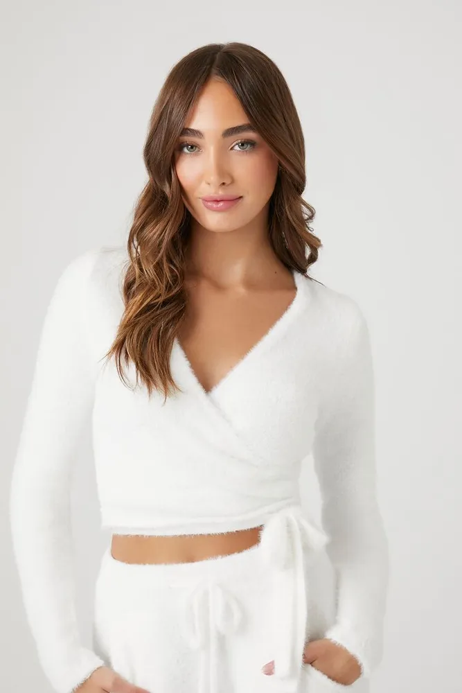 Forever 21 Women s Cropped Sweater Knit Wrap Top in Vanilla Large