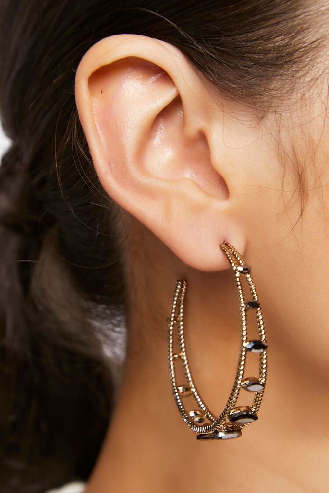 Forever 21 Women s Faux Gem Hoop Earrings in Gold CoolSprings