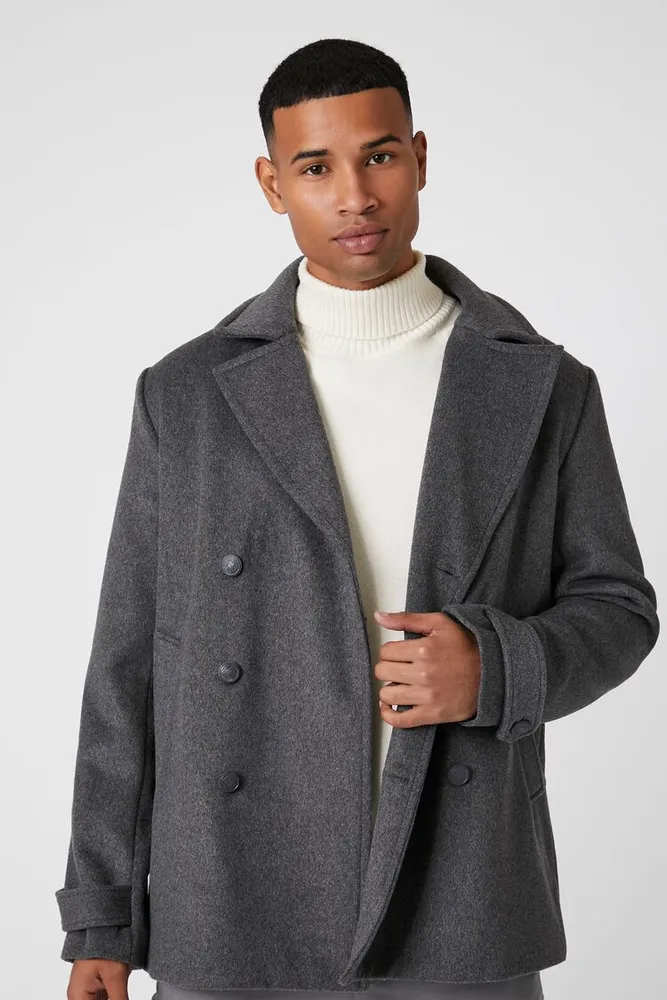 Forever 21 Men Brushed Double Breasted Coat in Grey Large