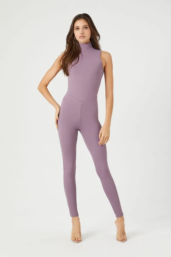 Forever 21 Women s Contour Mock Neck Jumpsuit in Grape Shake Small