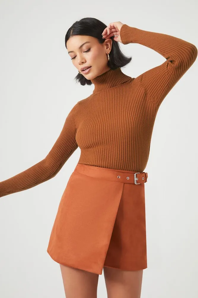 Forever 21 Women s Ribbed Turtleneck Sweater in Brown Small