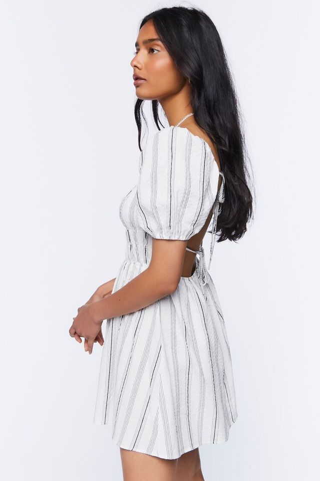 Forever 21 Women s Striped Print Mini Dress Cream Vancouver Mall