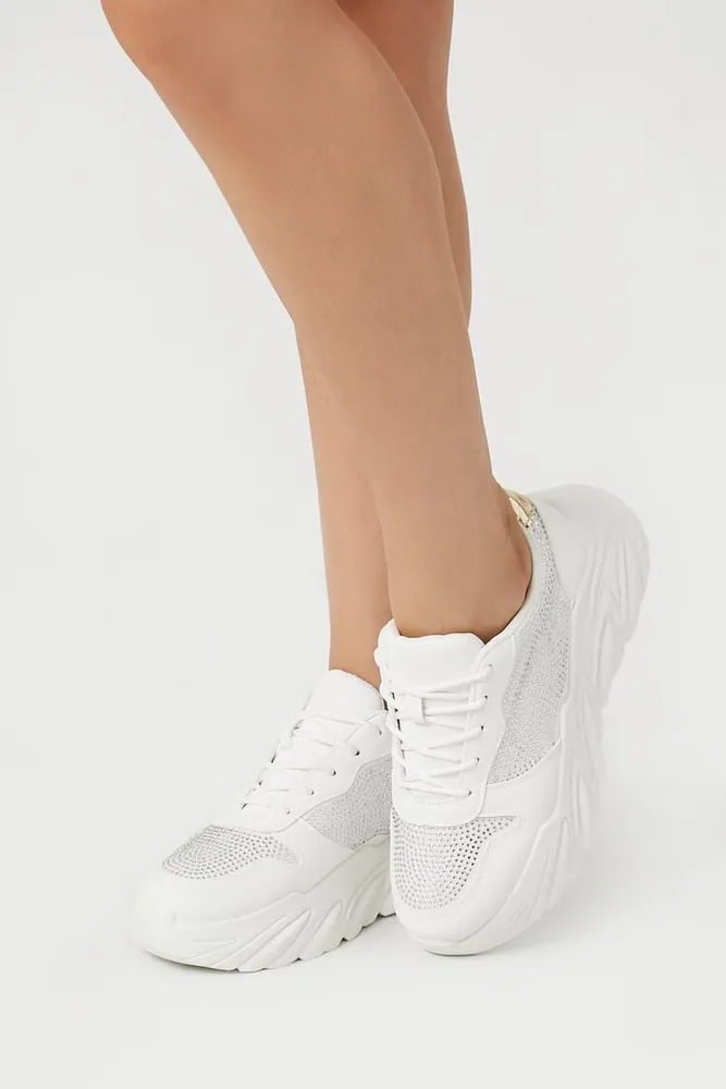 Forever 21 Women s Rhinestone Chunky Sneakers in White 6 Plaza