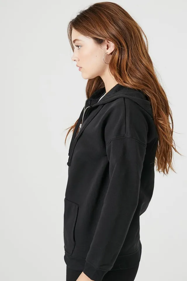 Forever 21 Women s Fleece Zip Up Hoodie in Black XL CoolSprings
