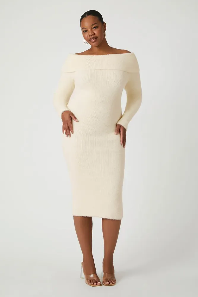 Forever 21 Women s Off the Shoulder Sweater Dress in Vanilla 3X