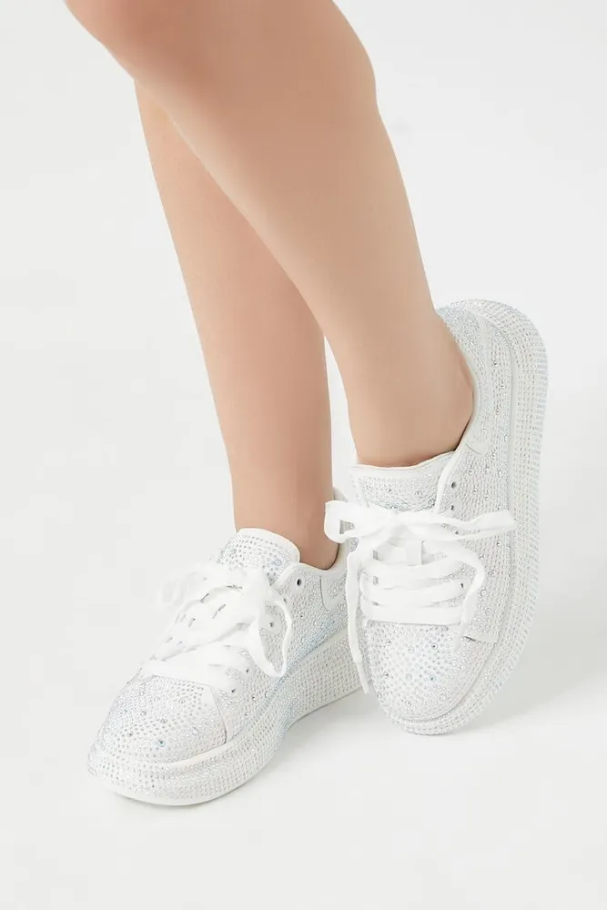 Forever 21 Women s Rhinestone Platform Sneakers in White 8.5