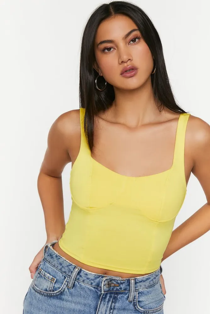 Forever 21 Women's Cropped Bustier Top in Yellow Large