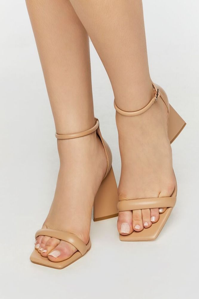 Forever 21 Women s Faux Leather Open Toe Flare Heels in Nude 9