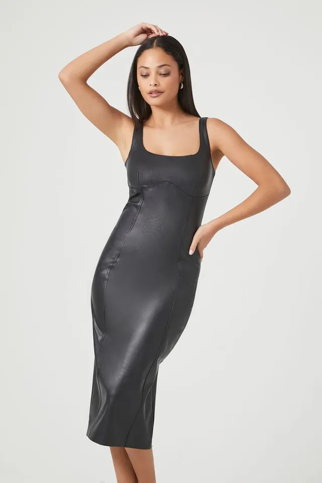 Forever 21 Women s Faux Leather Midi Bodycon Dress in Black Medium