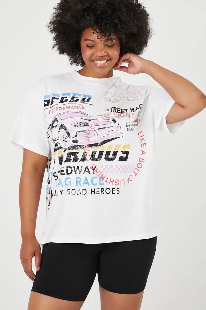 Forever 21 Women s Street Race Graphic T Shirt in White 2X