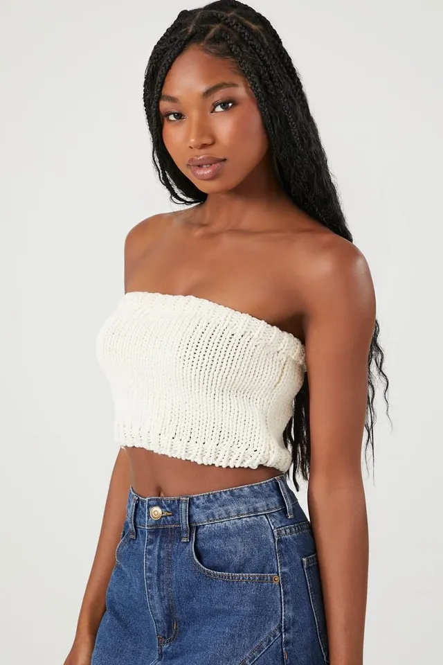 Forever 21 Women s Sweater Knit Cropped Tube Top in White Medium
