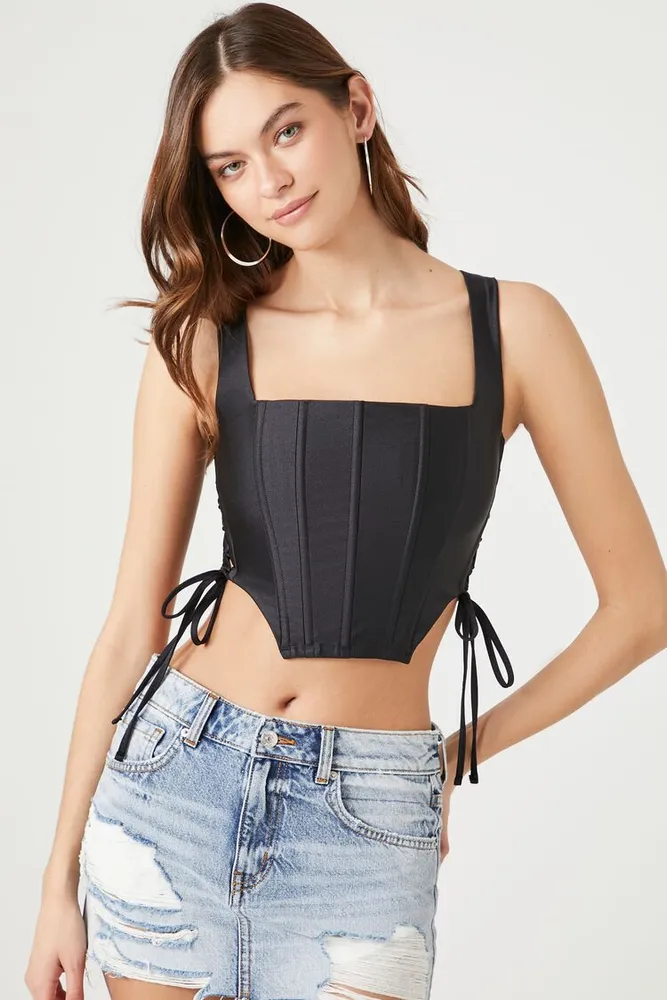 Forever 21 Women s Corset Lace Up Crop Top in Black Large