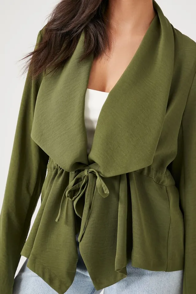 Forever 21 Women s Drawstring Waterfall Jacket in Olive Medium