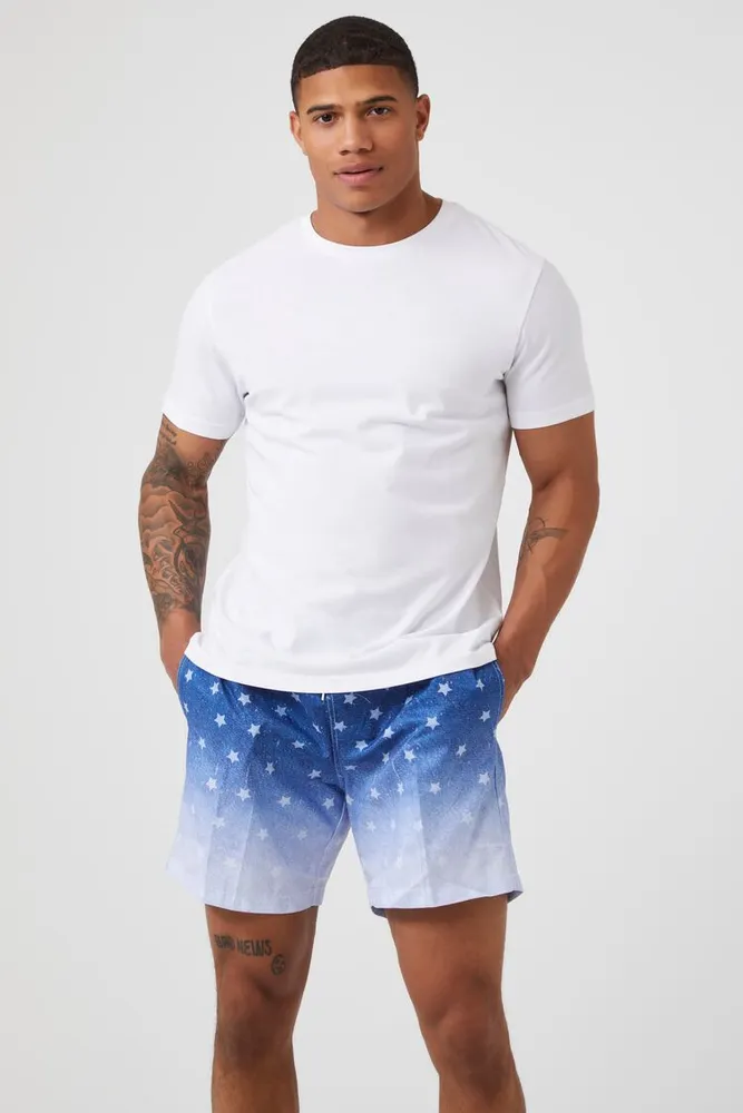 Forever 21 Men Gradient Star Print Swim Trunks in Blue Large