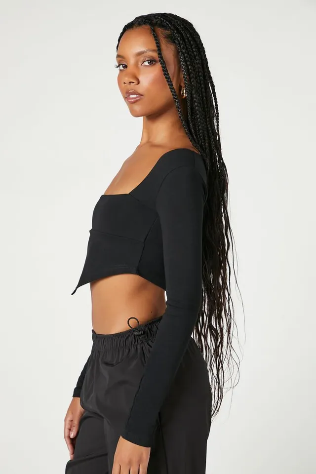 Forever 21 Women's Cropped V-Hem Top in Black Large | MainPlace Mall