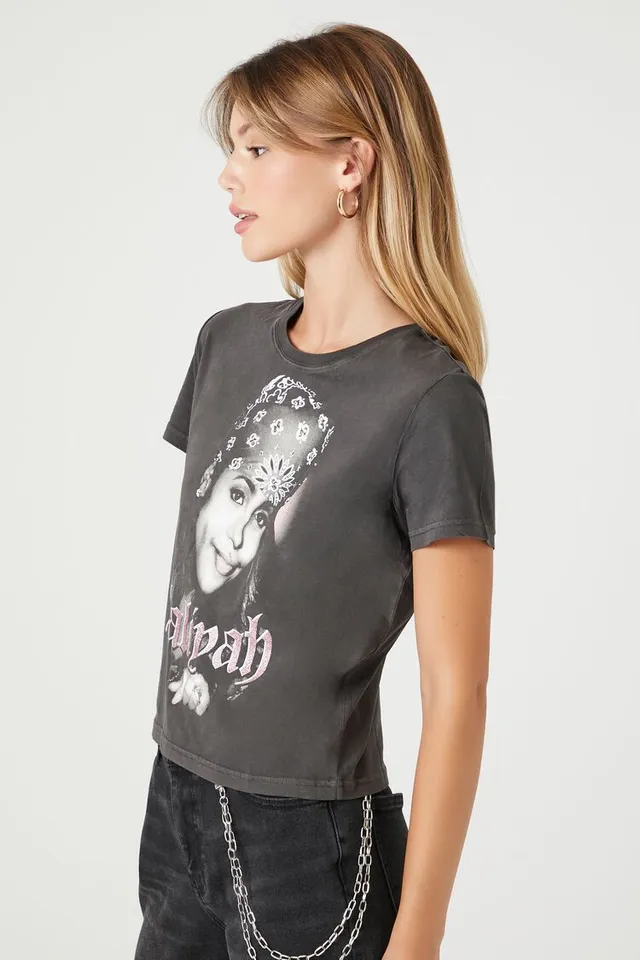 Forever 21 Women s Aaliyah Graphic Baby T Shirt in Charcoal Small
